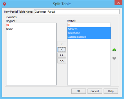 Split Table window