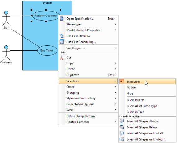 Selected shape to be non-selectable