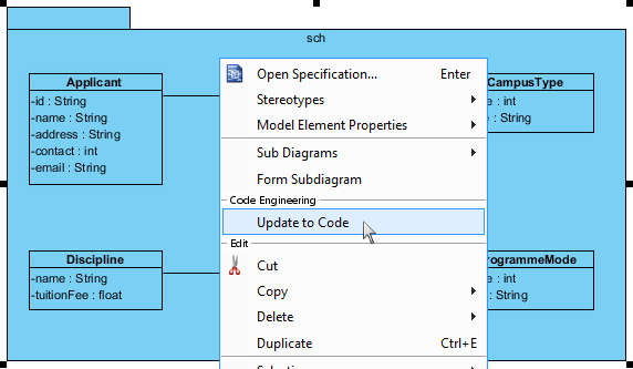 Update source files from UML package