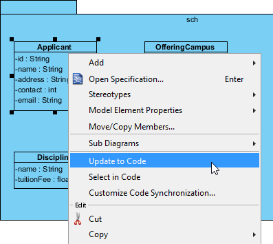 Update source file from UML class