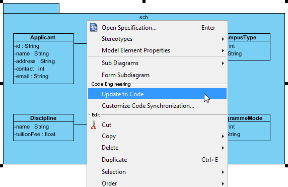 Update source files from UML package