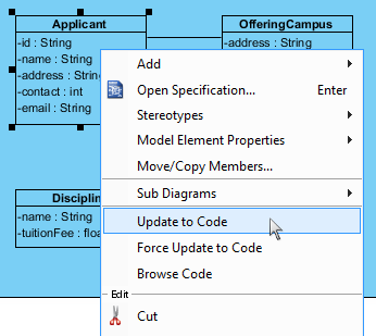 Update source file from UML class