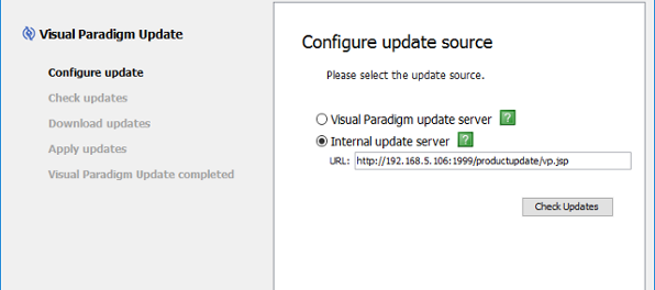 Updating Visual Paradigm by retrieving update files from VP Server